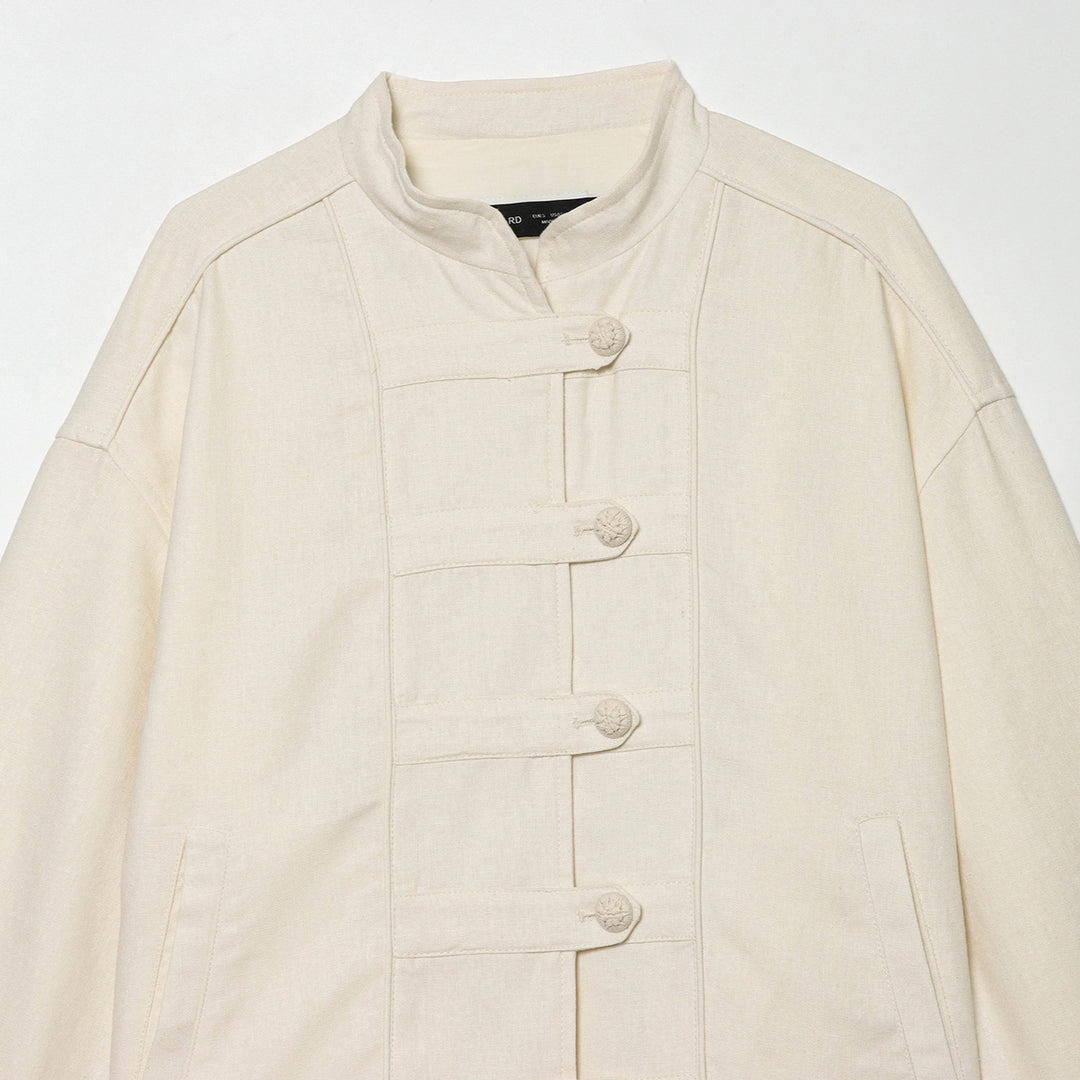 Damen Cropped Jacke mit Stehkragen und dekorativen Knotenknöpfen Nord Taschen
