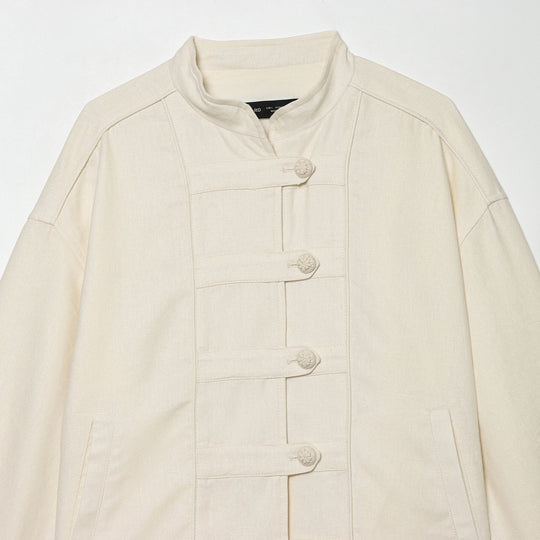 Damen Cropped Jacke mit Stehkragen und dekorativen Knotenknöpfen Nord Taschen