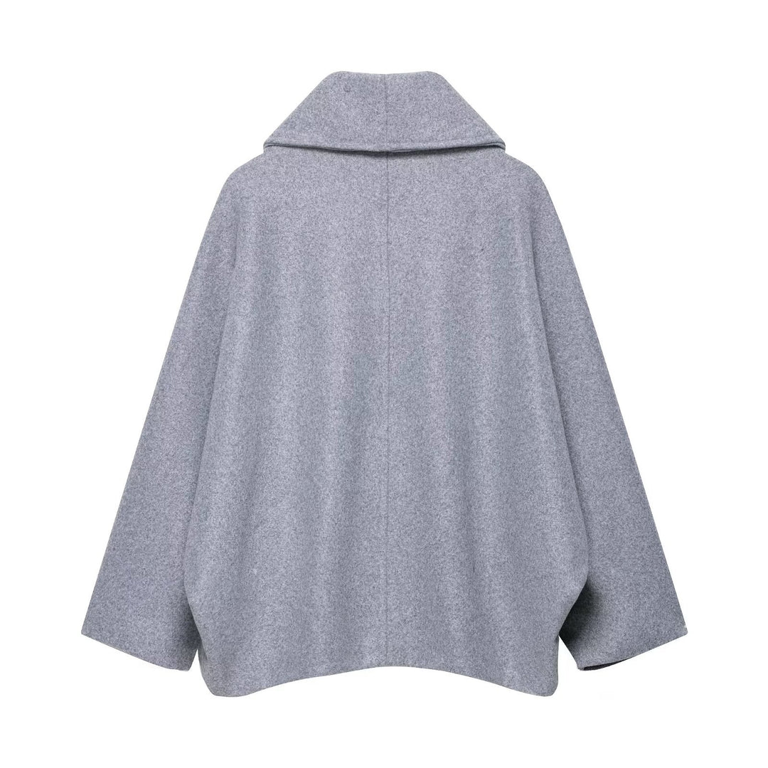 Damen Boxy-Wollmix-Cape-Mantel mit weitem Schalkragen und doppelter Knopfleiste Nord Taschen