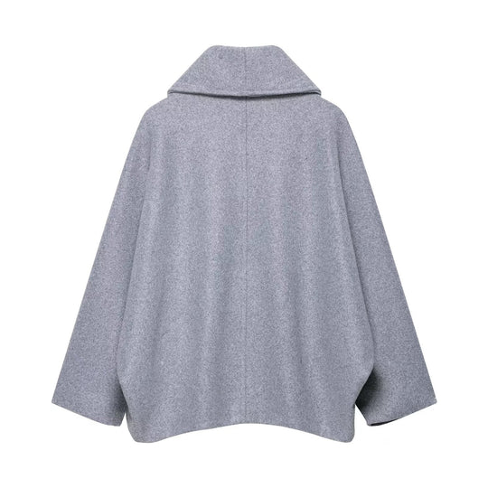 Damen Boxy-Wollmix-Cape-Mantel mit weitem Schalkragen und doppelter Knopfleiste Nord Taschen