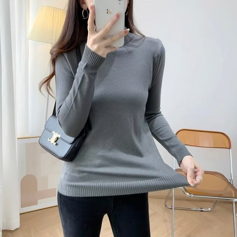Damen Feiner Langarm-Feinstrickpullover mit schmalem Stehkragen und gerippten Bündchen Nord Taschen