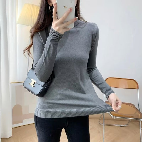 Damen Feiner Langarm-Feinstrickpullover mit schmalem Stehkragen und gerippten Bündchen Nord Taschen
