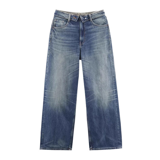 Damen Weite Destroyed-Jeans mit hoher Taille und geradem Bein Nord Taschen