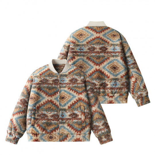 Unisex Boxy-Fleece‑Bomberjacke mit Aztekenmuster und Reißverschluss Nord Taschen