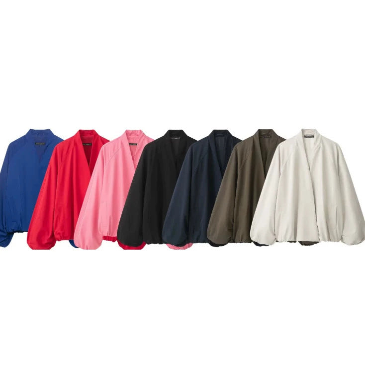 Damen Oversize‑Kimono‑Jacke mit voluminösen Ballonärmeln und elastischem Saum Nord Taschen