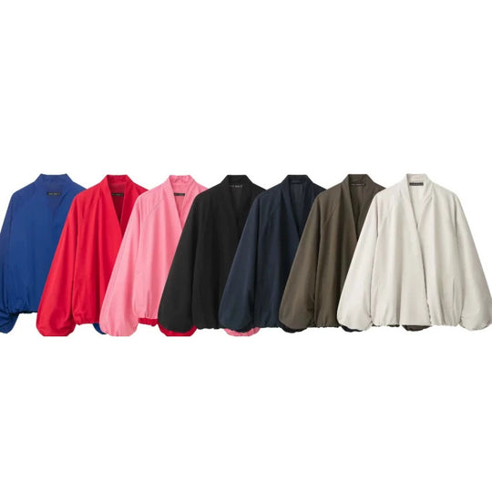 Damen Oversize‑Kimono‑Jacke mit voluminösen Ballonärmeln und elastischem Saum Nord Taschen