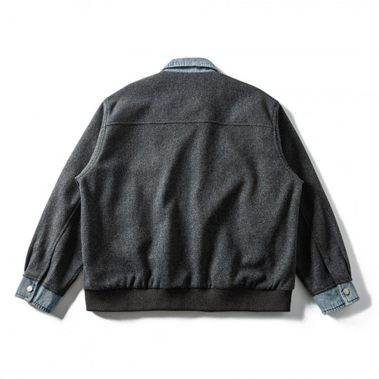 Herren Kurz geschnittener Wollmix‑Fliegerblouson mit Denim‑Kragen, verdecktem Reißverschluss und Pattentaschen Nord Taschen