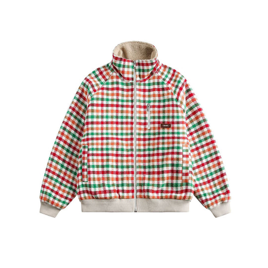 Damen Karierter Teddy‑Fleece‑Blouson im Boxy‑Cut mit Stehkragen Nord Taschen