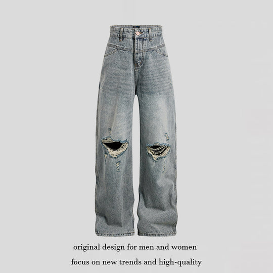 Damen Weite hochgeschnittene Palazzo-Jeans mit Destroyed-Kniepartie Nord Taschen