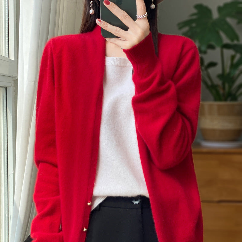 Damen Offener Feinstrick-Cardigan im Mohair‑Look mit geradem Saum und schmalen Bündchen Nord Taschen