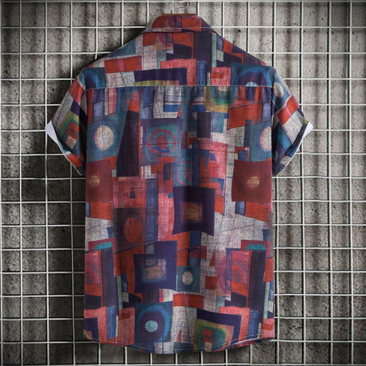 Herren Kurzarmhemd mit kreativem geometrischen Kunstmotiv