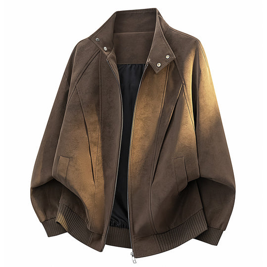Damen Oversize Velours-Optik Bomberjacke mit Stehkragen, Druckknopfblende & Rippsaum Nord Taschen