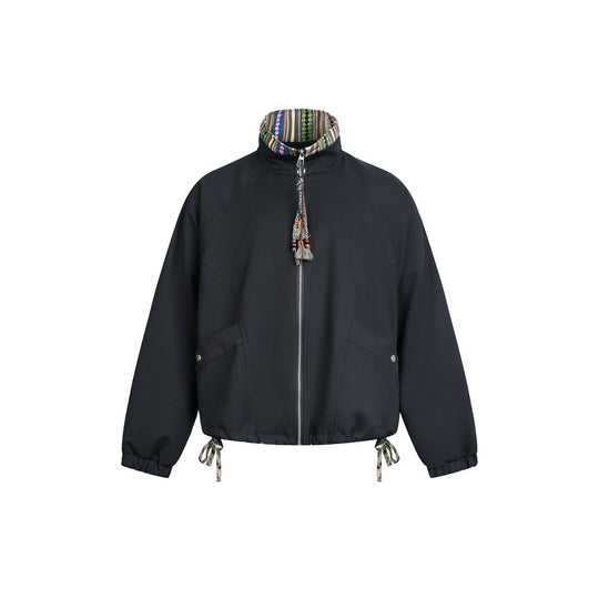Damen Kurzjacke im Boxy‑Cut mit gemustertem Stehkragen und Kordelzug Nord Taschen