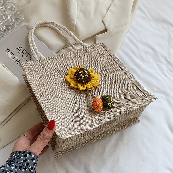 Damen Jute-Tasche mit buntem Blumenapplikation Nord Taschen
