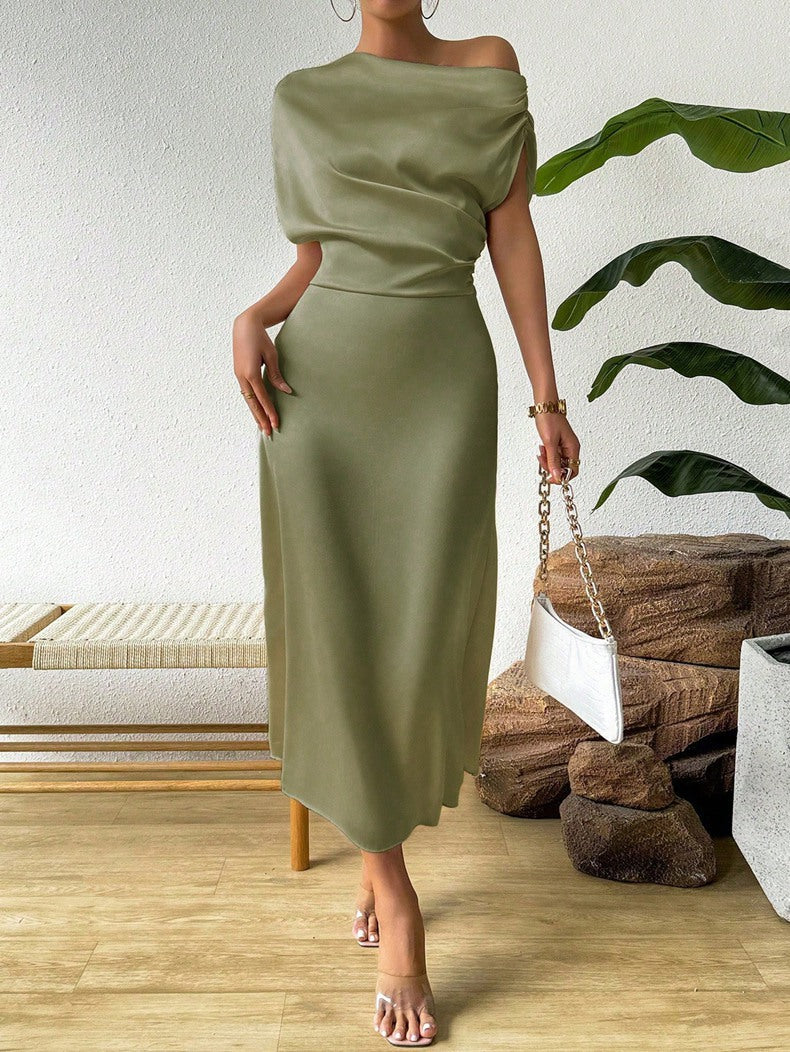 Damen Elegantes Wickelkleid mit asymmetrischem Oberteil und fließendem Schnitt