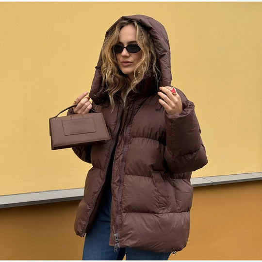 Damen Oversize hochbauschige Steppjacke mit teilbarem Reißverschluss und Kängurutaschen Nord Taschen