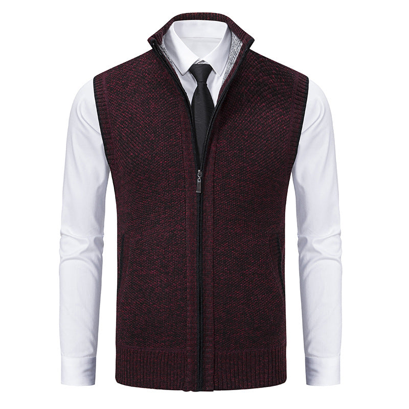Herren Ärmellose Mélange‑Strickweste mit Stehkragen, durchgehendem Reißverschluss und Eingrifftaschen Nord Taschen