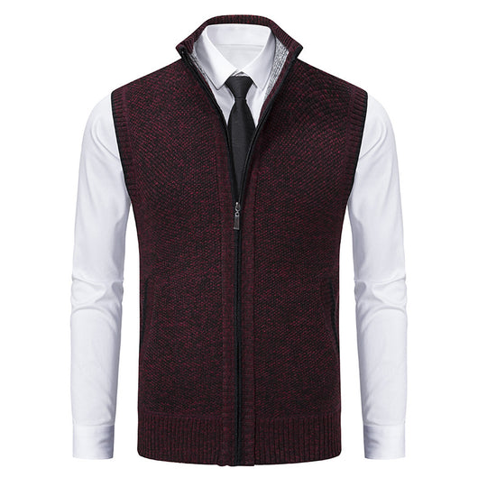 Herren Ärmellose Mélange‑Strickweste mit Stehkragen, durchgehendem Reißverschluss und Eingrifftaschen Nord Taschen