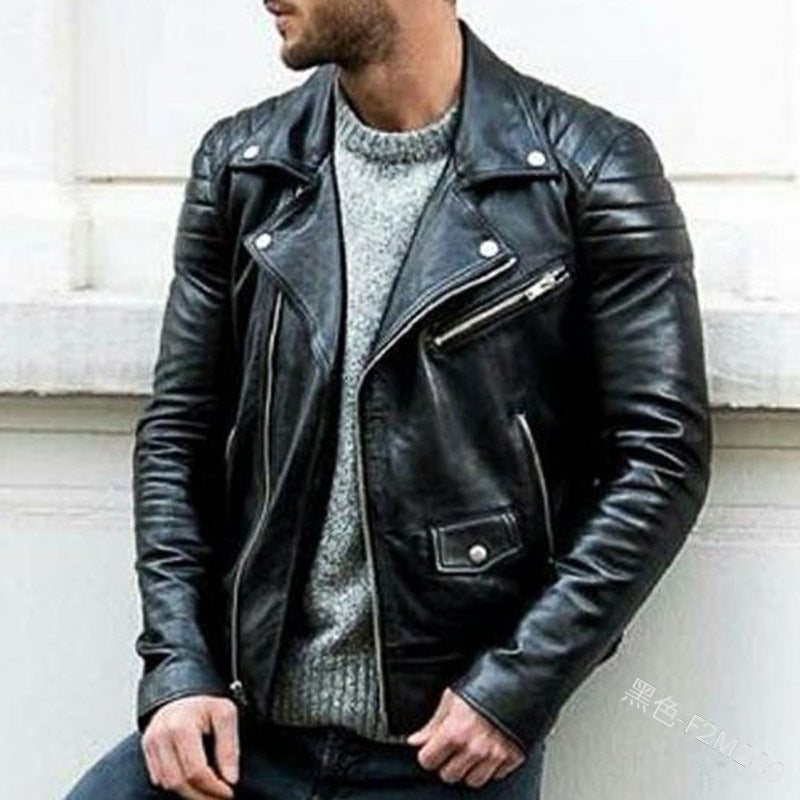 Herren Biker-Lederjacke mit asymmetrischem Reißverschluss und gesteppter Schulterpartie Nord Taschen