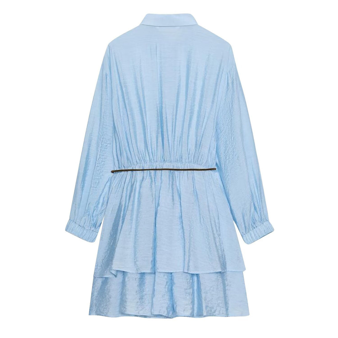 Damen Hemdblusenkleid im Crinkle-Look mit Stufenrock und Taillenzug Nord Taschen