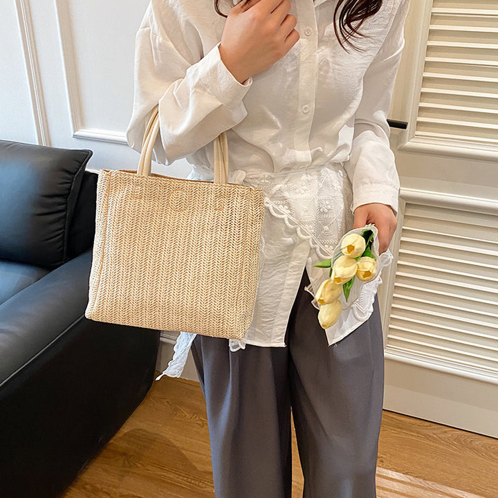 Damen elegante Basttasche mit handgefertigten Details Nord Taschen