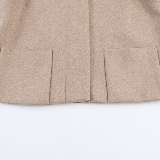 Damen Kurzer Boxy-Wollmix-Mantel mit hohem Stehkragen und verdeckter Knopfleiste Nord Taschen