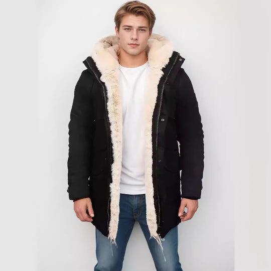 Herren Parka im Field‑Stil mit Teddyfutter in Kapuze, aufgesetzten Pattentaschen und Druckknopfverschluss Nord Taschen