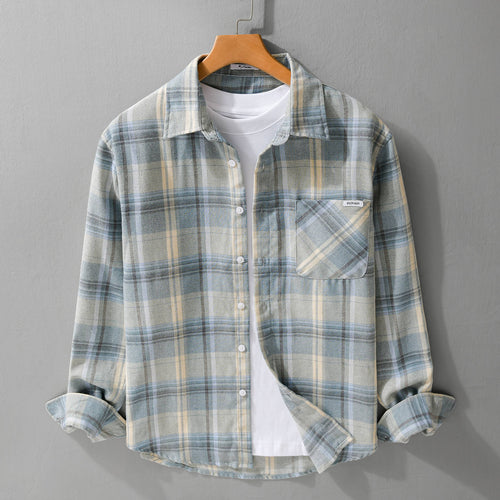 Herren Kariertes Leichtes Flanell-Overshirt mit Brusttasche und Relaxed-Fit Nord Taschen