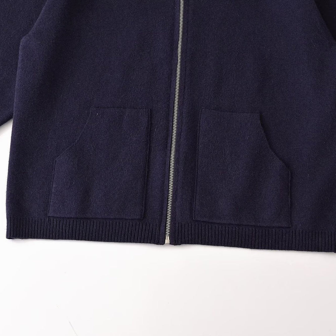 Damen Grobgestrickte Oversize-Zipjacke mit Stehkragen und aufgesetzten Taschen Nord Taschen