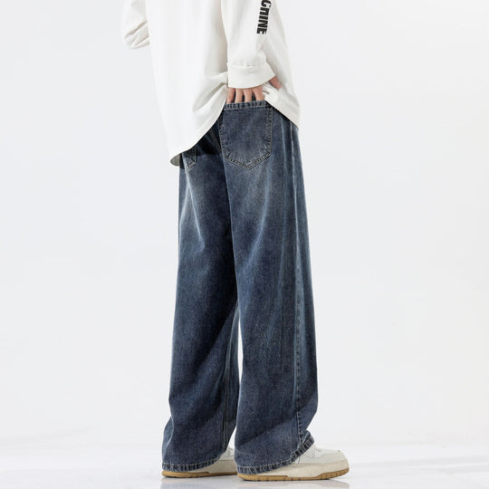 Herren Weite Bodenlange Denim‑Palazzohose mit verlängertem Saum und soften Used‑Akzenten Nord Taschen