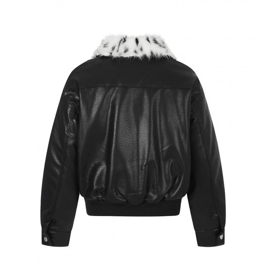 Damen Boxy Kunstleder-Bomberjacke mit asymmetrischem Reißverschluss und kuscheligem Kunstfellkragen Nord Taschen