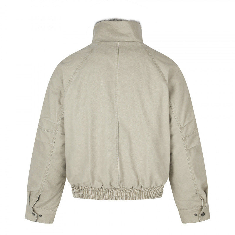 Damen Kurz geschnittene Cord‑Optik Blousonjacke mit Kunstfellfutter und hohem Stehkragen Nord Taschen