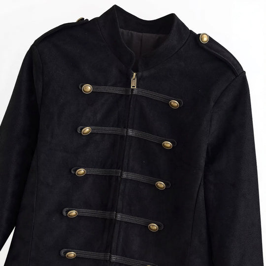 Damen Militärjacke kurz geschnitten mit Zierknöpfen und Stehkragen Nord Taschen