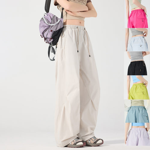 Damen Weite Nylon-Baggyhose mit elastischem Tunnelzugbund & Utility‑Taschen Nord Taschen