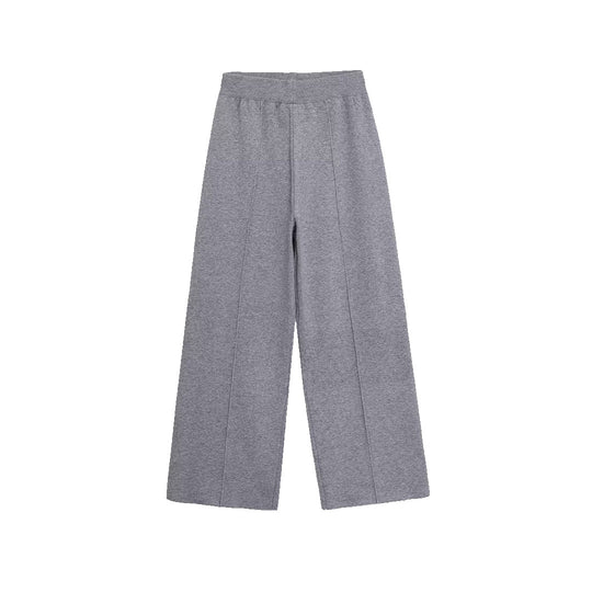 Damen Weite Strickhose mit hoher Taille, elastischem Bund und Teilungsnaht Nord Taschen