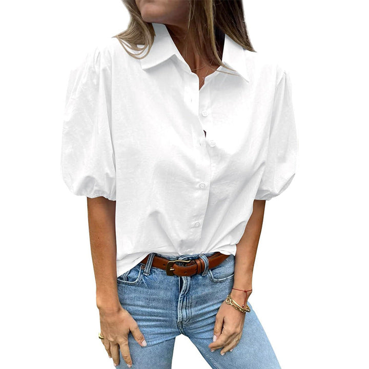 Damen Bluse mit Puffärmeln und klassischem Kragen