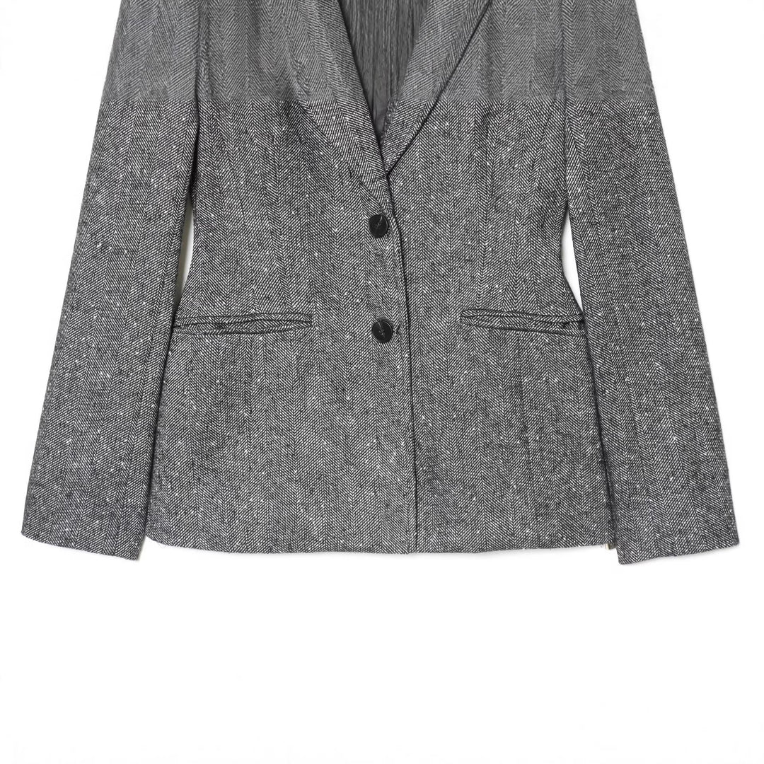 Damen Taillierter Blazer im Fischgrätmuster mit Reverskragen und Pattentaschen Nord Taschen