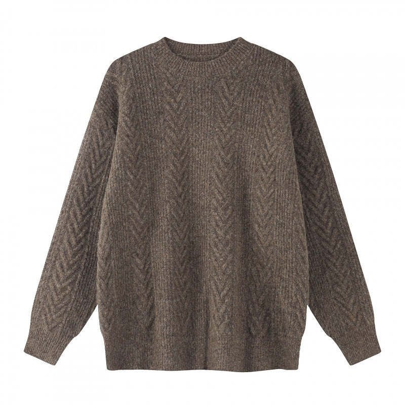 Unisex Oversize Grobstrick-Pullover mit Fischgrätstruktur und Rundhalsausschnitt Nord Taschen