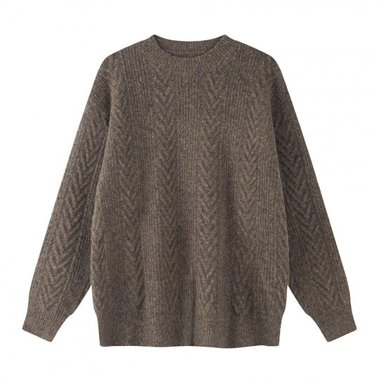Unisex Oversize Grobstrick-Pullover mit Fischgrätstruktur und Rundhalsausschnitt Nord Taschen