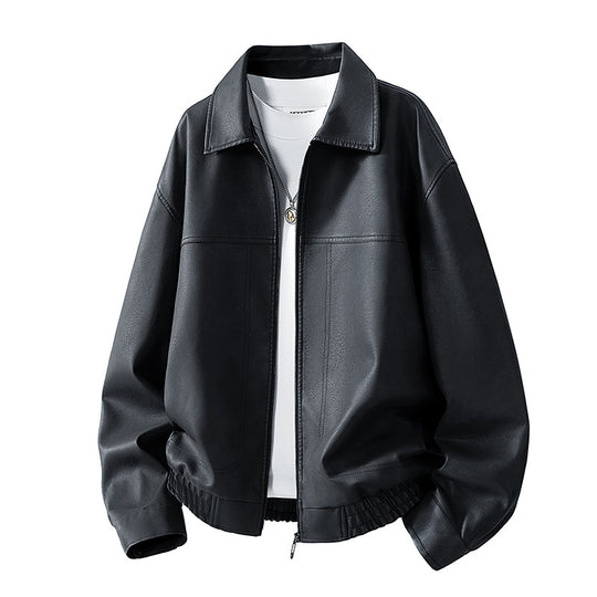 Herren Oversize Utility-Bomberjacke aus Kunstleder mit geripptem Saum und Hemdkragen Nord Taschen