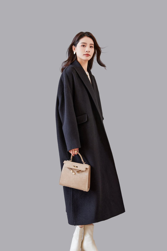 Damen Oversized Wollmantel mit klassischem Reverskragen Nord Taschen