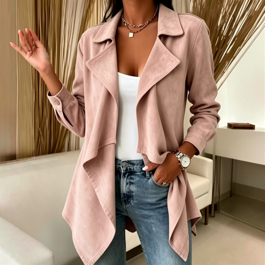 Damen Wasserfalljacke aus Veloursimitat mit asymmetrischem Saum Nord Taschen
