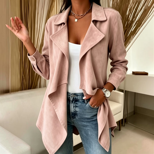 Damen Wasserfalljacke aus Veloursimitat mit asymmetrischem Saum Nord Taschen