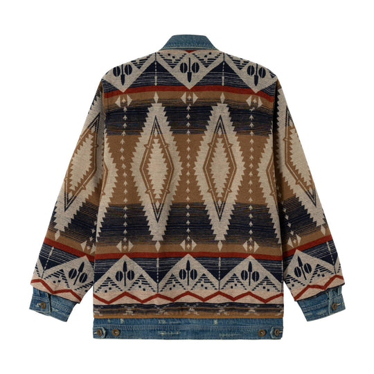 Unisex Kurzer gewobener Azteken-Cardigan mit Denimblende Nord Taschen