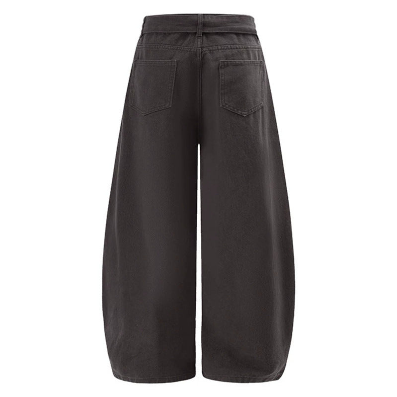 Damen Extraweite High‑Waist Palazzo‑Hose mit dekorativem Knie‑Patch, Bindegürtel und Culotte‑Schnitt Nord Taschen