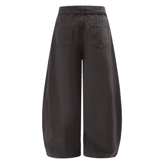 Damen Extraweite High‑Waist Palazzo‑Hose mit dekorativem Knie‑Patch, Bindegürtel und Culotte‑Schnitt Nord Taschen