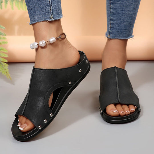 Damen Komfortable Slide-Sandalen mit modischem Cut-Out-Design und elegantem Strassbesatz