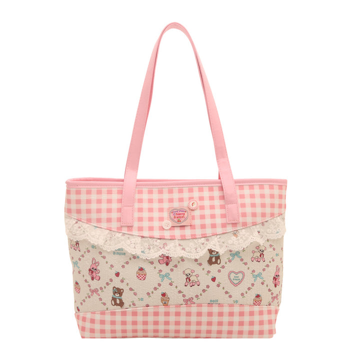 Damen Shopper-Tasche mit romantischem Karomuster und zarten Spitzendetails Nord Taschen