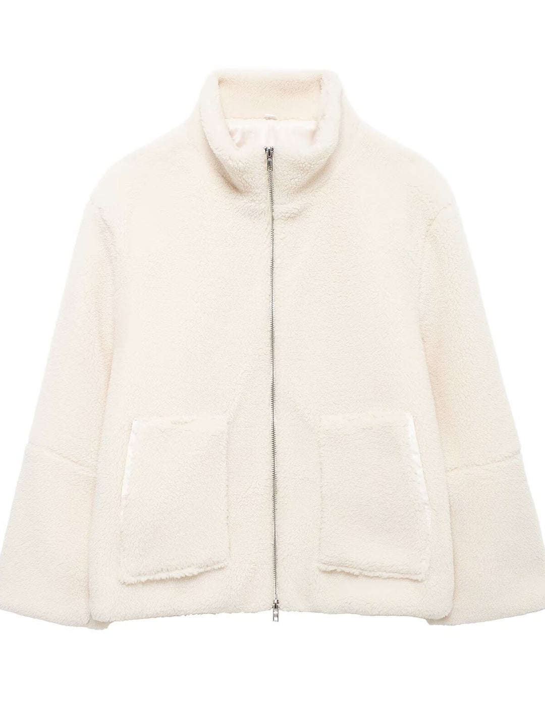 Damen Boxy-Teddyfleece-Jacke mit Stehkragen, Zwei-Wege-Reißverschluss und aufgesetzten Taschen Nord Taschen