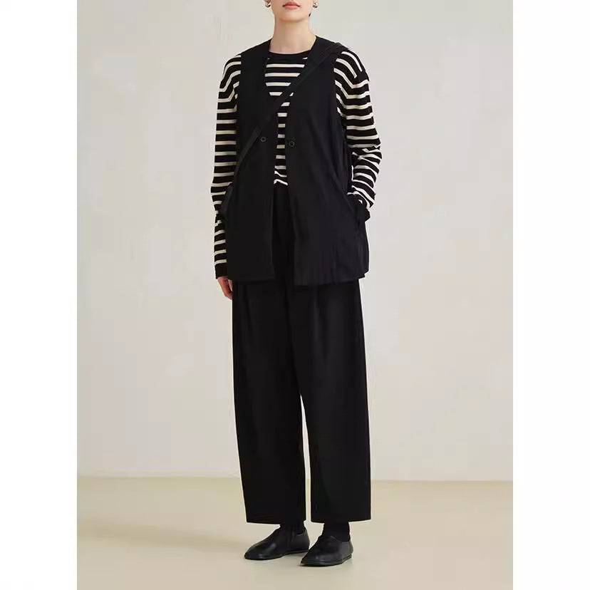 Damen Hochtaillierte weite Bundfaltenhose im Palazzo-Stil mit verdeckten Eingrifftaschen Nord Taschen